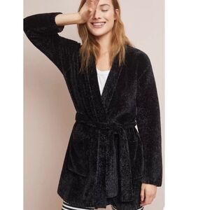 Anthropology Cloth& Stone Chenille Black Buttery Soft Robe Cozy Cabin Sz L